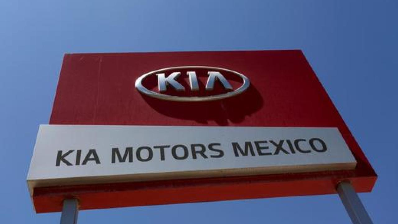 A sign of Kia Motors is seen at the manufacturing plant in Pesqueria, on the outskirts of Monterrey, Mexico.
