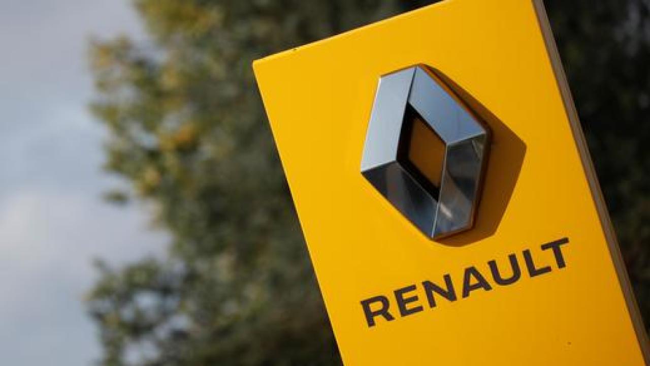 A logo of Renault carmaker is pictured at a dealership in Le Loroux-Bottereau, France.